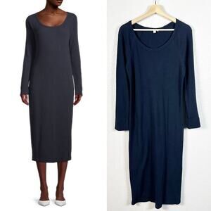 James Perse Womens Waffle Knit Thermal Long Sleeve Midi Dress Blue Size‎ 2 / M